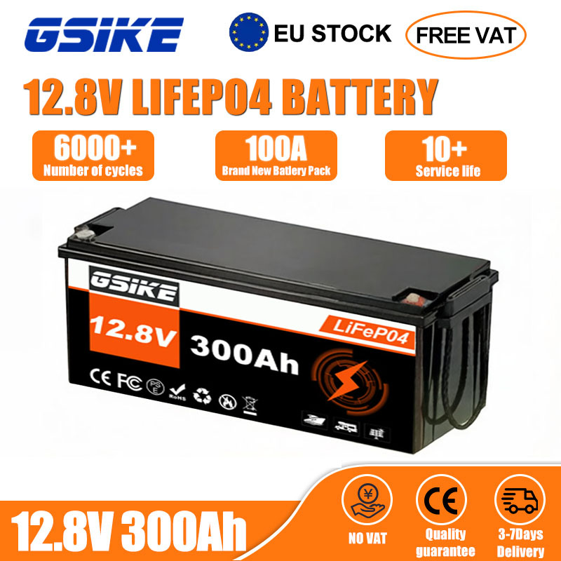 Lifepo4 Battery 12V 100Ah - GSIKE 12V リチウムリン酸鉄バッテリー 300AH、BMS内蔵、ソーラー充電式、RV、キャンピングカー、ゴルフカート、オフロード車用、6000回以上の充放電サイクル、米国在庫あり。