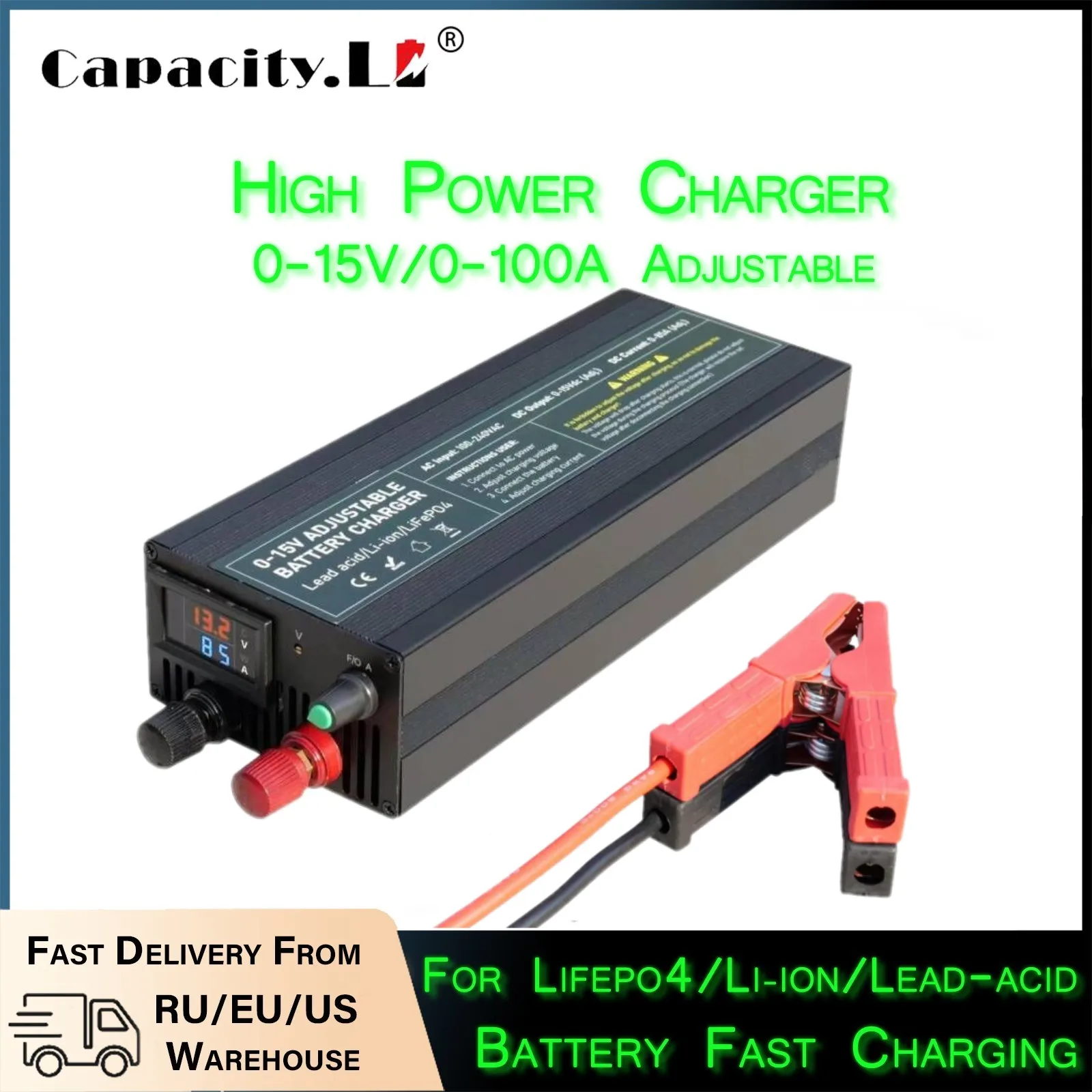 Lifepo4 Charger 48V 20A - 60A100A CC CV 調整可能なバッテリー充電器電源、0-15V スマート急速充電器、リチウムイオンおよび 14.6V