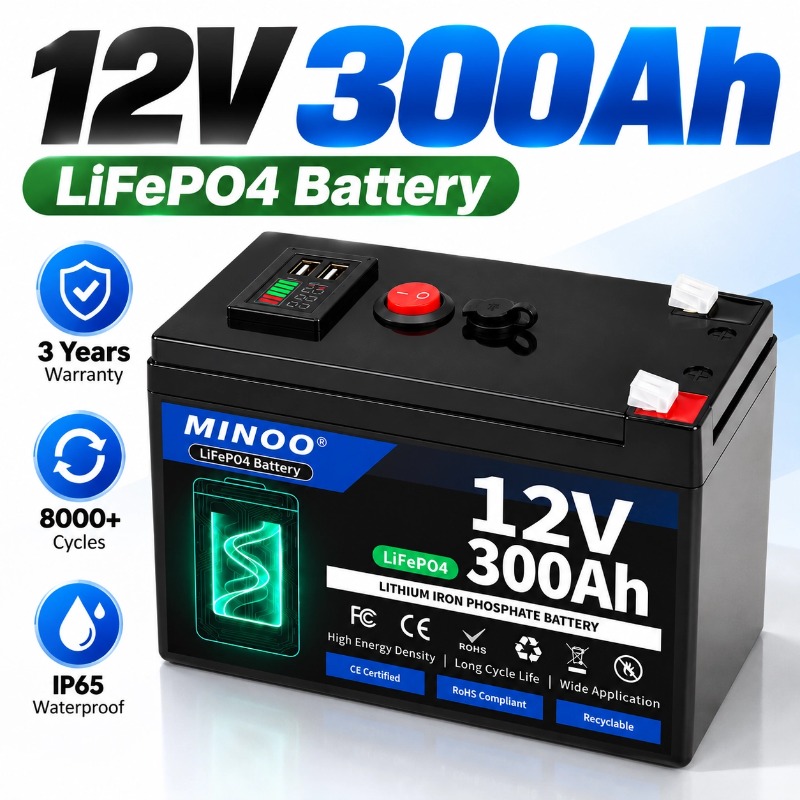 Lifepo4 12V 300Ah Deep Cycle - 12V 300Ah リチウム鉄リン酸バッテリー。8000回以上の充放電が可能。RV、ボート、ソーラーシステム、家庭用バックアップ電源、自動車の始動用として使用できる。