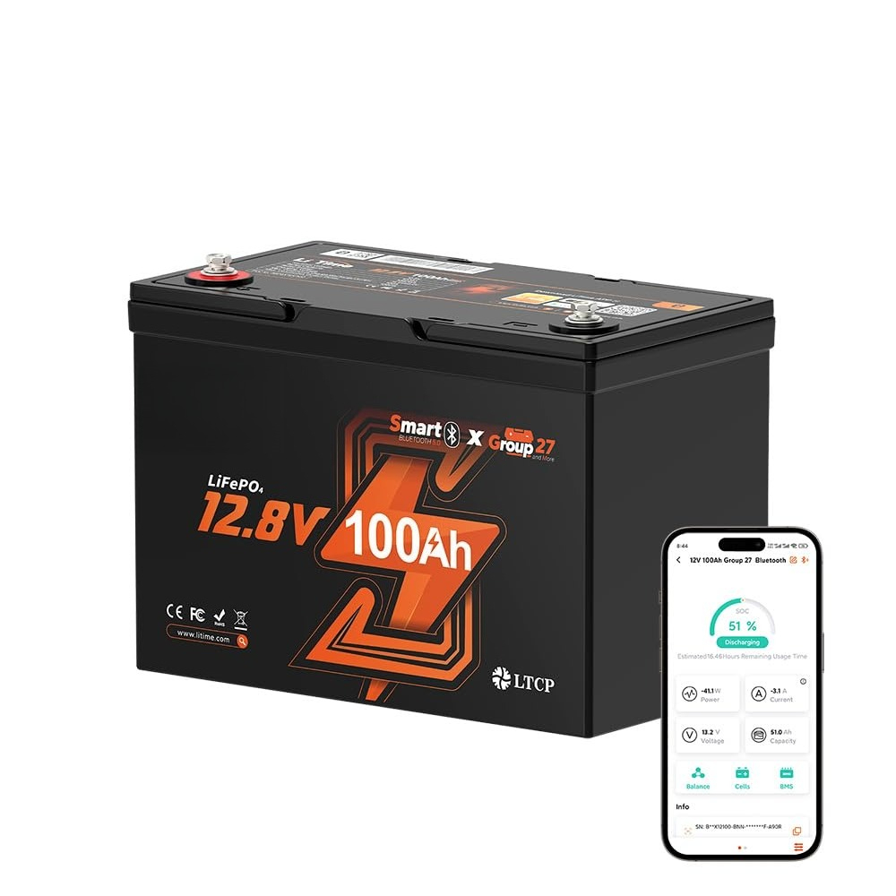 12V 100Ah Lifepo4 Bluetooth Bms - 12V 100Ah LiFePO4バッテリー、RVおよび船舶用グループ27リチウムバッテリー | Bluetooth、100A BMS、最大。