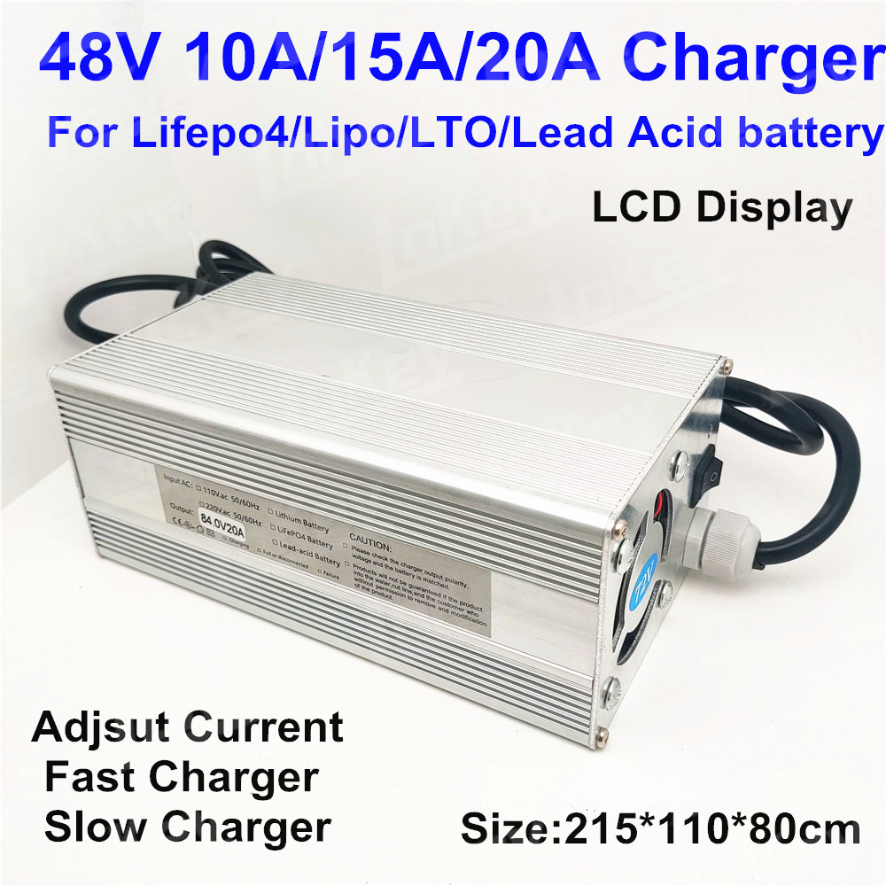 Lifepo4 Charger 48V 20A - リチウム電池付き充電器,鉛蓄電池,調整可能,LiFePo4,54.6v,54.75v,58.8v,58.4v,48v,10a,15a,20a,13s 14秒、15秒、16秒