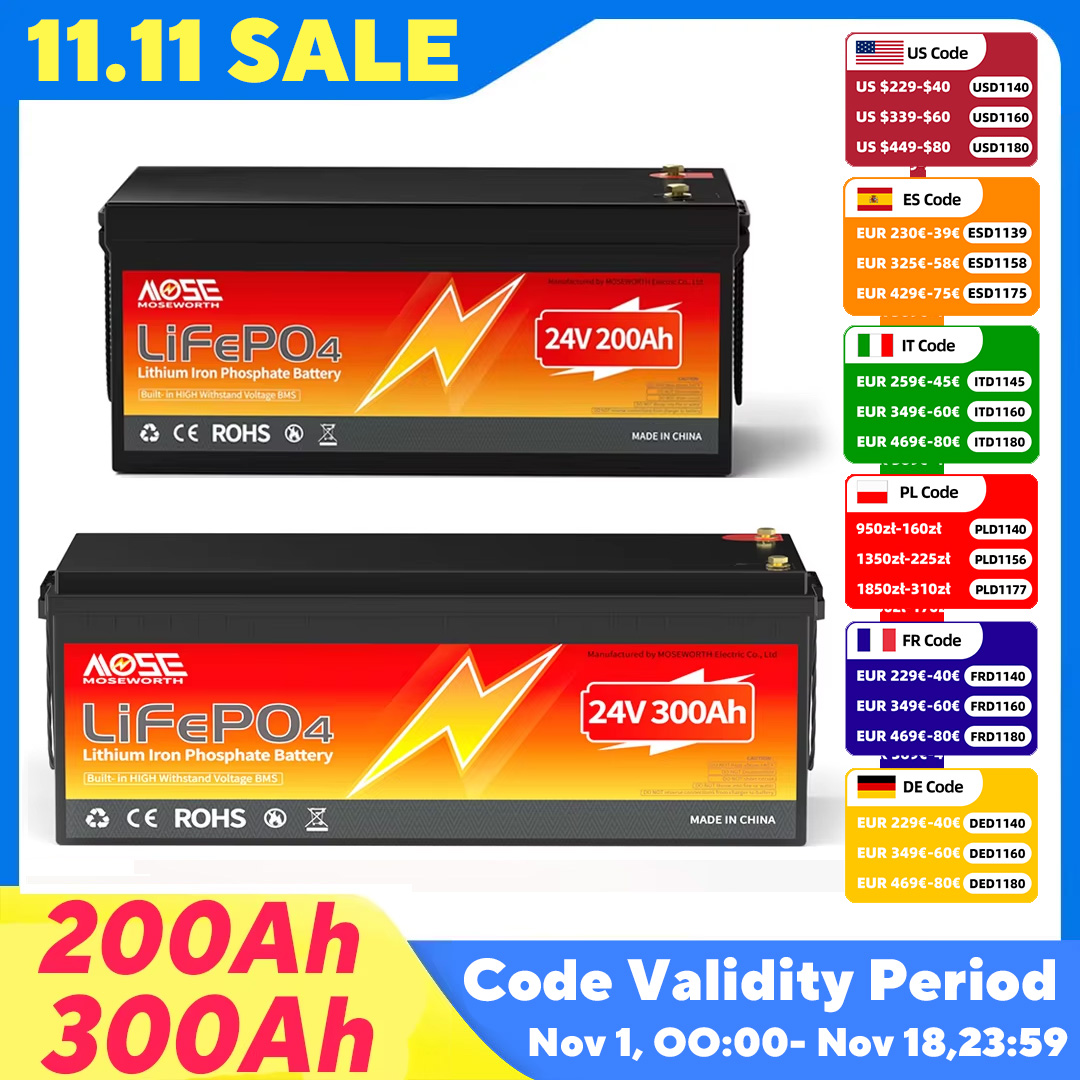 Lifepo4 Battery 24V 100Ah Trolling Motor - MOSEWORTH 24V 200Ah、300Ah、100Ah リチウム鉄リン酸バッテリー。10000回以上の深放電サイクルに対応。200A BMS内蔵。オフグリッドシステム用充電式リチウムバッテリー。