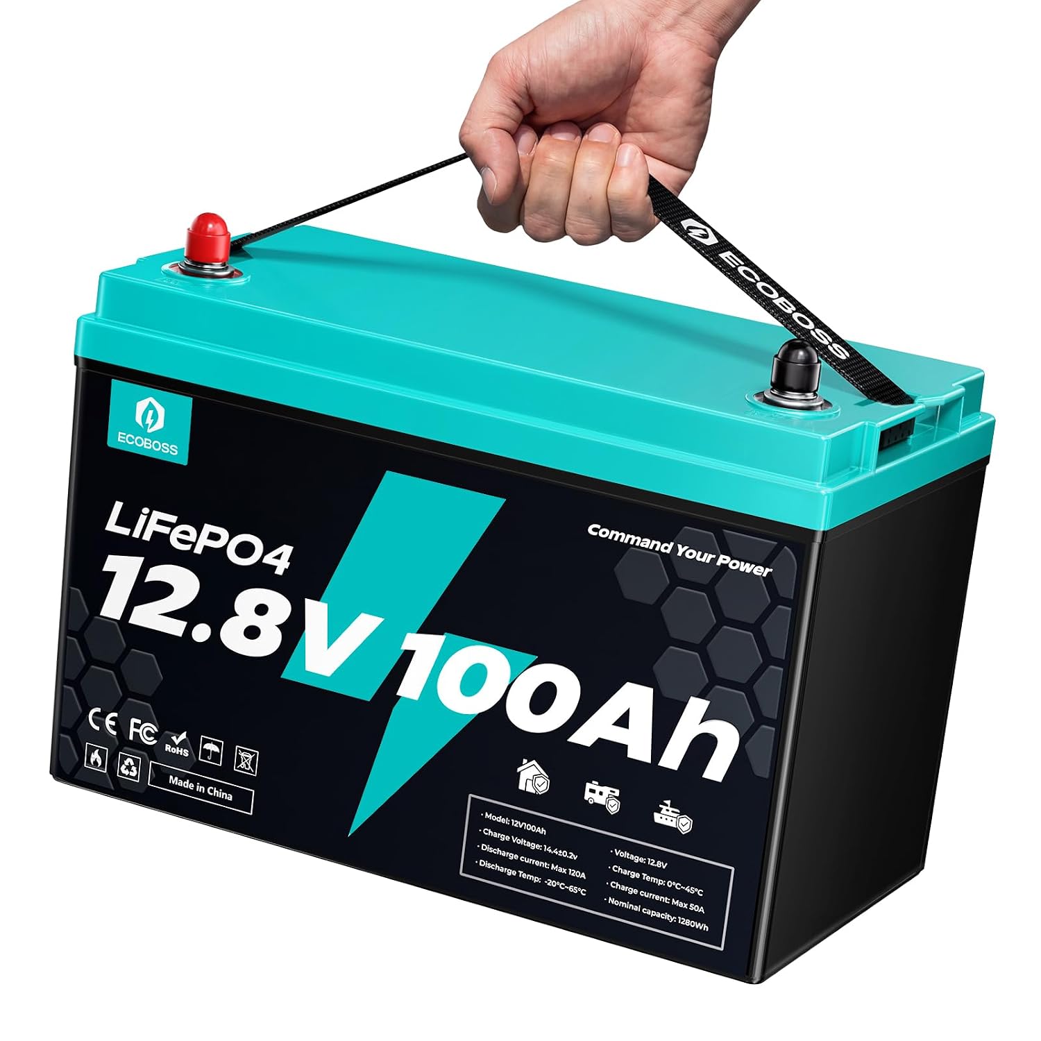 Lifepo4 Battery 12V 100Ah - 12V 100Ah リン酸鉄リチウムイオンバッテリー、1280Whの深放電サイクル、120A BMS、15000回以上のサイクル寿命、低温カットオフ機能、RV、船舶、太陽光発電、オフグリッドシステム用、カスタマイズ可能。