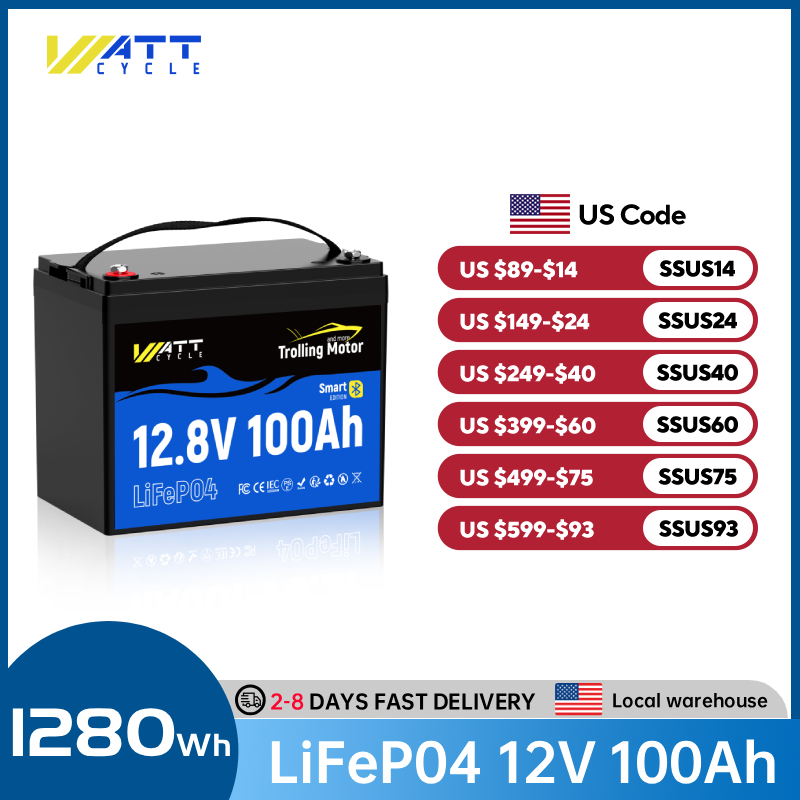 12V 100Ah Lifepo4 Bluetooth Bms - Wattcycle 12.8V 100Ah 120A BMS LiFePO4バッテリー