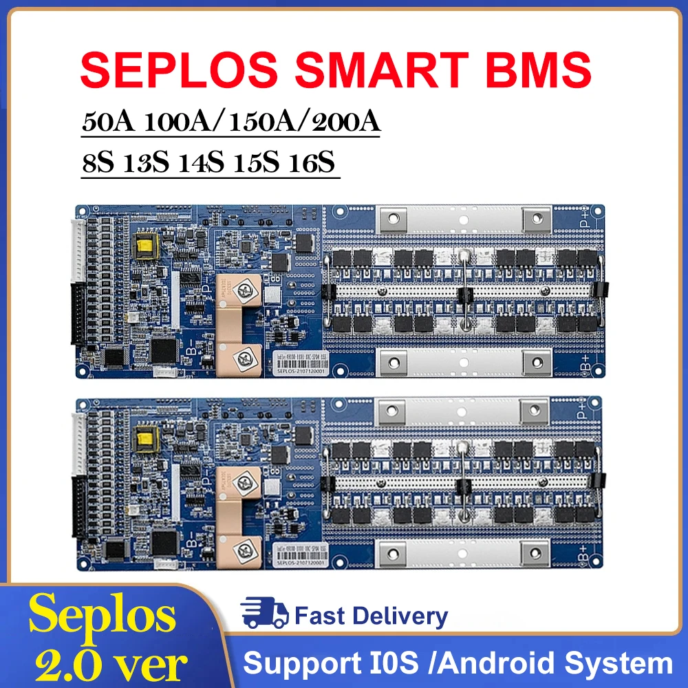 Smart Bms 16S 48V 200A Bluetooth - スマートセプロスBMS 2.0は、Bluetooth、Li-ion、LiFePo4、CAN、RS485通信をサポートし、インバーターと通信可能。13S、14S、15S、16S、48V、24V、100A、150A、200Aに対応。