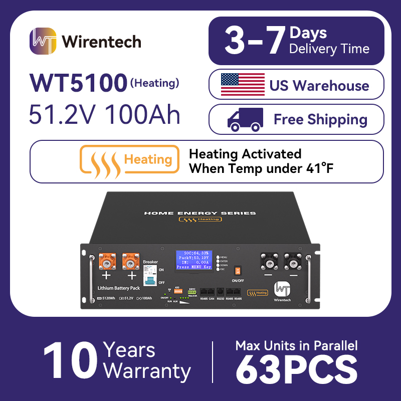 Lifepo4 48V 100Ah Server Rack - Wirentech WT5100 48V 100Ah リチウム鉄リン酸バッテリー（加熱機能付きサーバーラック型、エネルギー貯蔵用、CAN、RS232、RS485対応）