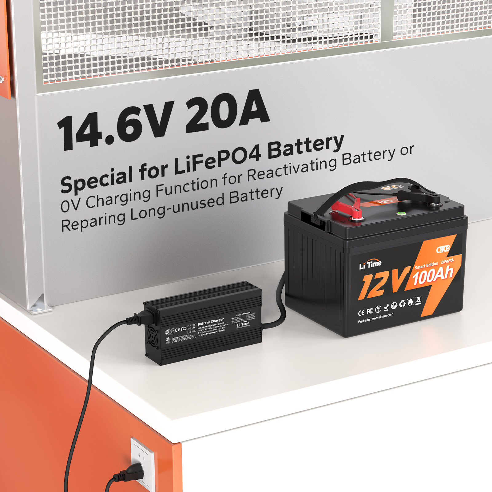 Lifepo4 Battery 12V 100Ah - 12V（14.6V）20A LiFePO4バッテリー充電器、50AH 100AH 120AH対応、超高速AC-DC充電器