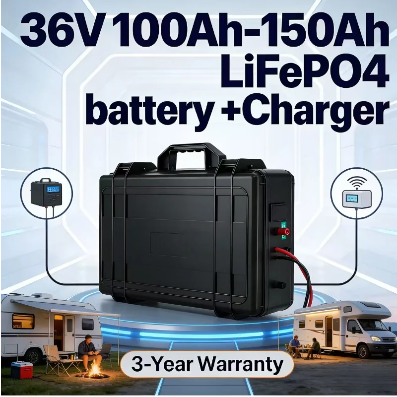 Lifepo4 Battery 36V 100Ah - 36V 100Ah-150Ah LiFePO4バッテリー（充電器付き） | ディープサイクルリチウムバッテリー（ゴルフカート、マリン用トローリングモーター、RV、オフグリッド用）