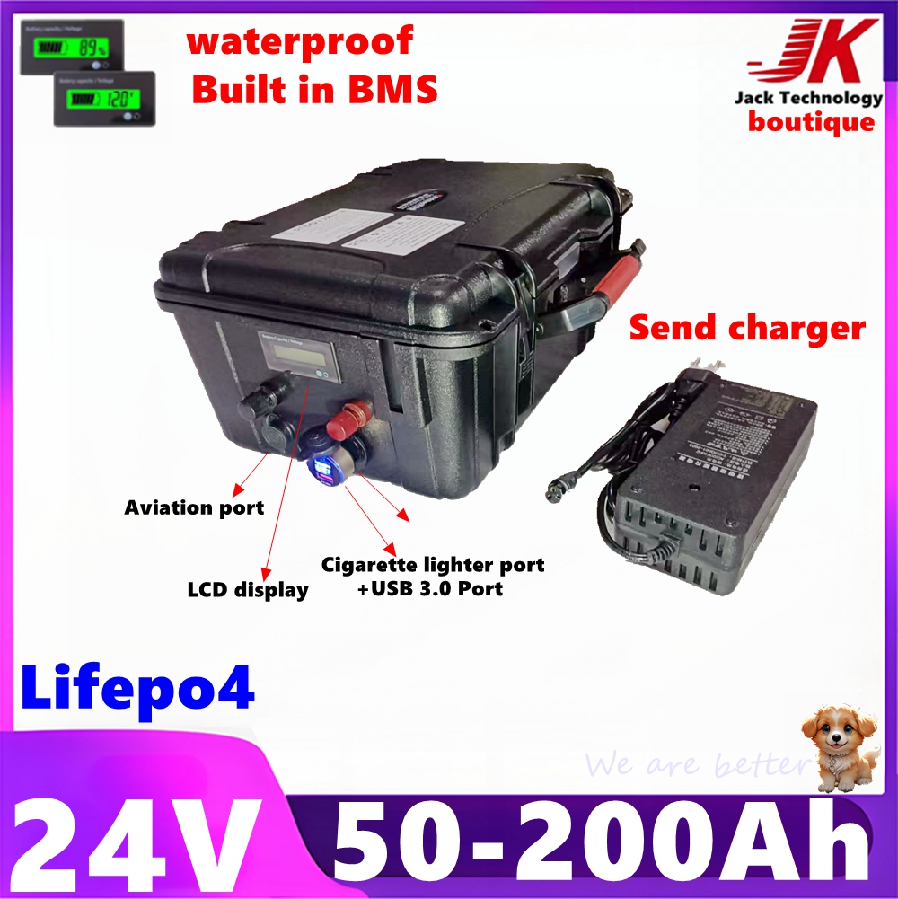 Lifepo4 Battery 24V 100Ah Trolling Motor - 防水24V 50Ah 80Ah 100Ah 150Ah 200AhリチウムLifepo4バッテリー+BMS（ボート用トローリングモータープロペラ屋外用）+10A充電器