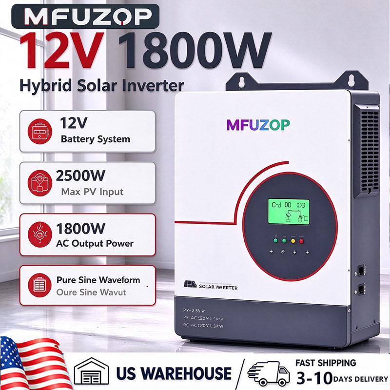 MFUZOP 1800W 12V ハイブリッド太陽光インバー - Lifepo4 Battery 12V 100Ah のレビューと価格