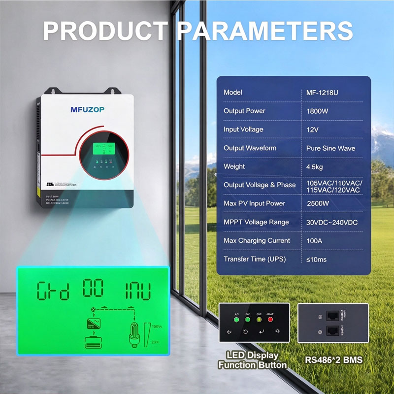 MFUZOP 1800W 12V ハイブリッド太陽光インバー - Lifepo4 Battery 12V 100Ah のレビューと価格