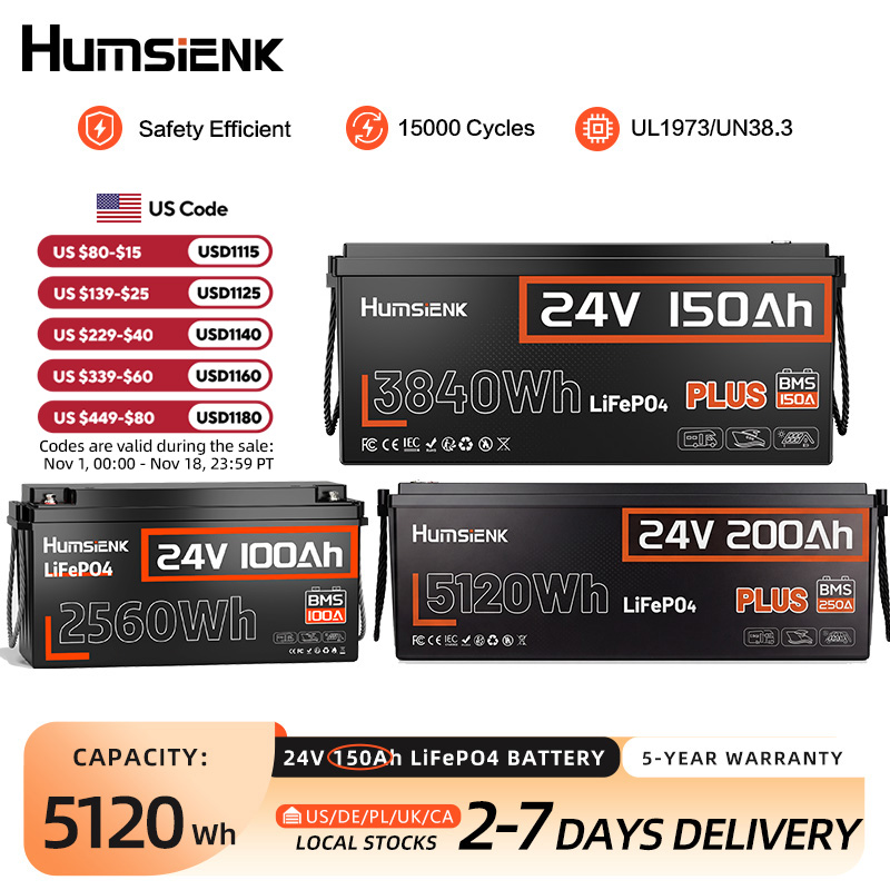 Humsienk 24V 100Ah/200Ah/150Ah - Lifepo4 Battery 24V 100Ah Trolling Motor のレビューと価格
