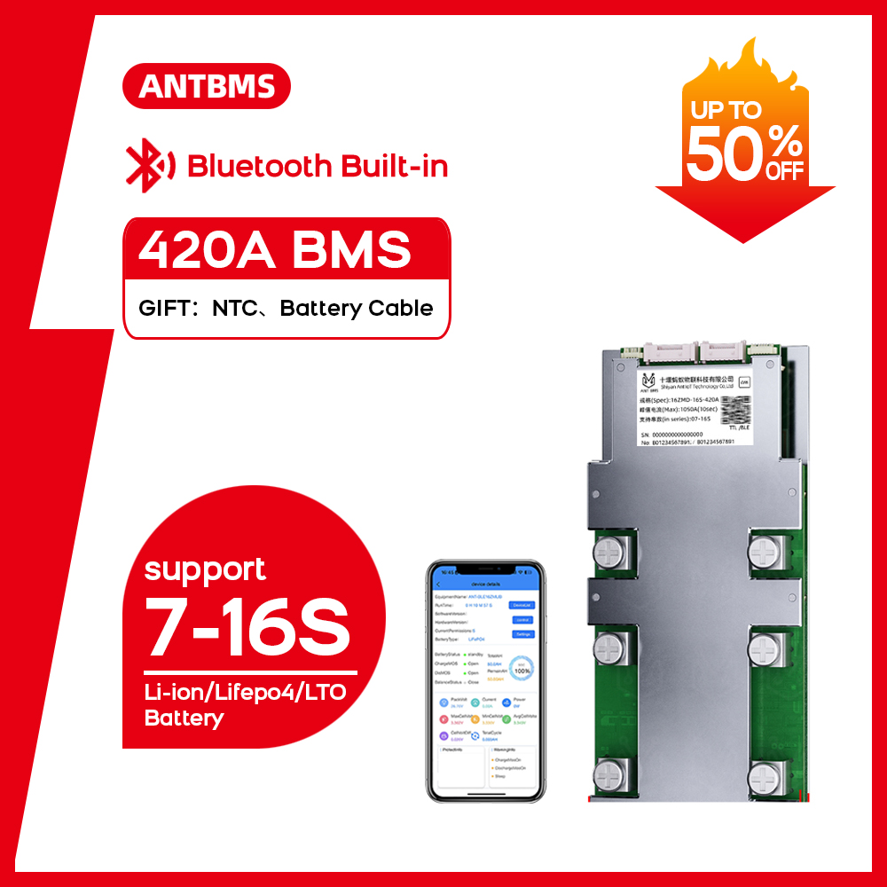 ANTスマートBMS 7S-16S連続420Aピーク1050 - Smart Bms 16S 48V 200A Bluetooth のレビューと価格